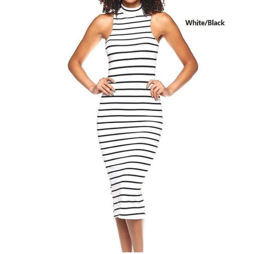 Bodycon mock neck striped dress. - Picture 4 of 6